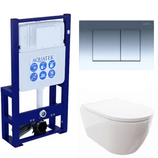 Комплект SET AQUATEK ПОЛАРИС-010 унитаз с инсталляцией кнопкой и сиденьем микролифт